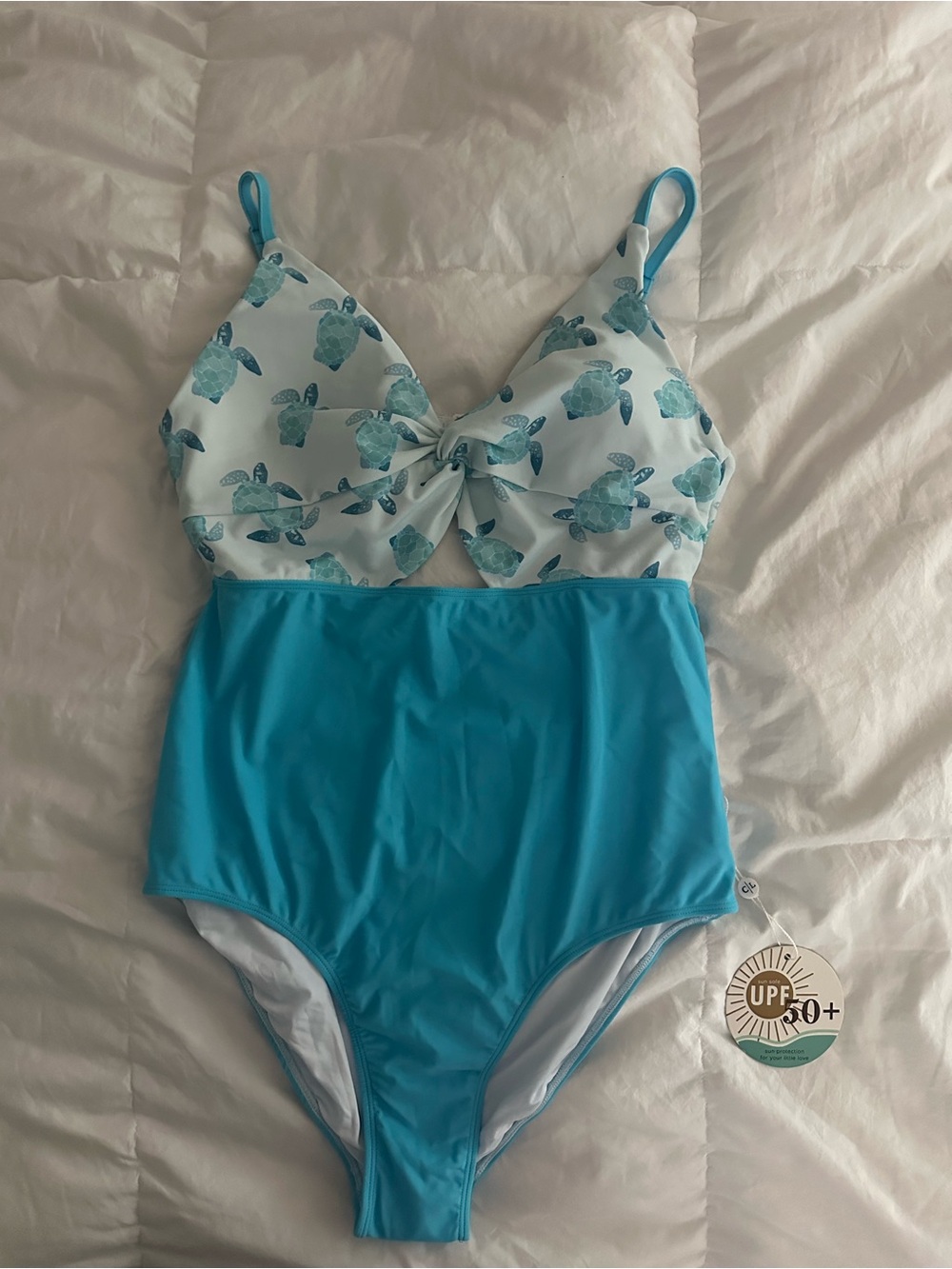 Caden Lane Blue and White Turtle Print One-Piece - Picture 2 of 4